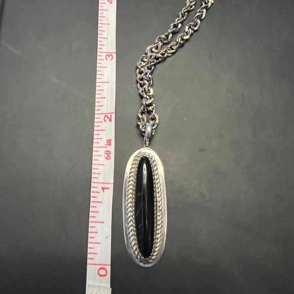 Navajo Onyx Sterling Silver Pendant Necklace - Picture 6 of 7